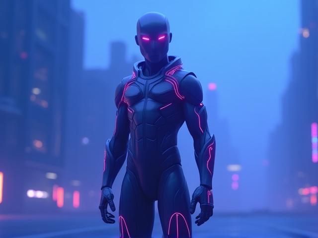 Personaje 3D animado en un entorno futurista